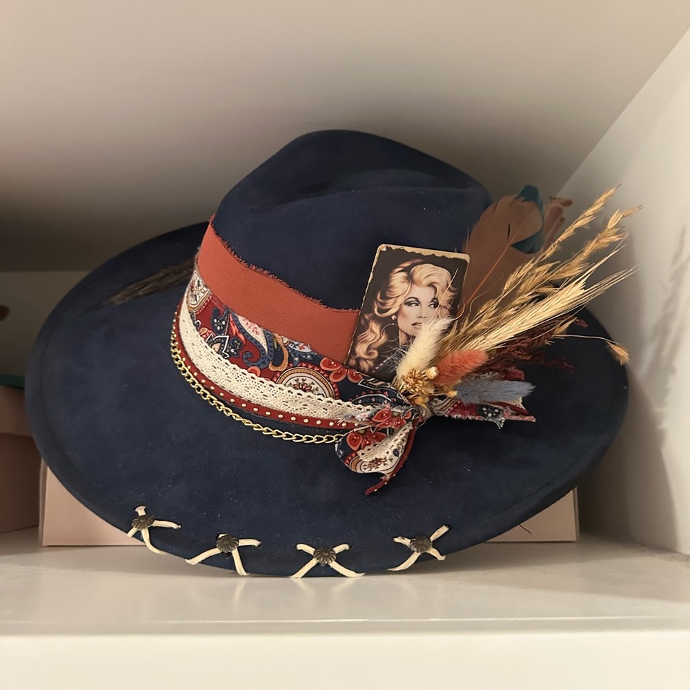 Navy Blue dolly Women's Hat with Decorative Band